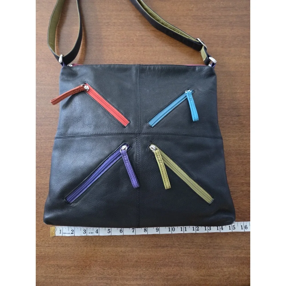 Vtg ili Leather Crossbody Bag Purse Colorful Zips‎ 80s 90s Y2k Hobo Classic Fun